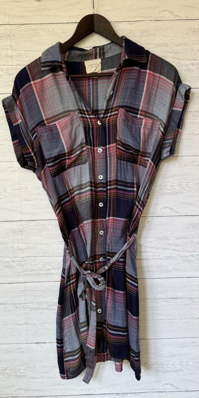 Harper Heritage Long Shirt Dress Tunic with tie, Plaid Women's Size S